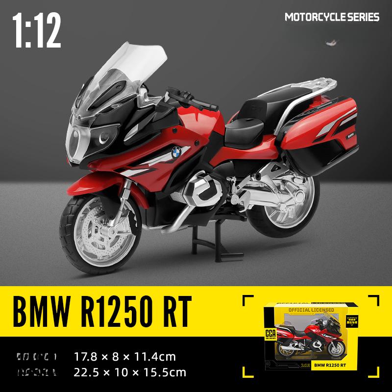 Modello di motocicletta pressofusa in lega BMW R1250RT 1/12 con base, giocattolo da regalare, modello di motocicletta statica pressofusa