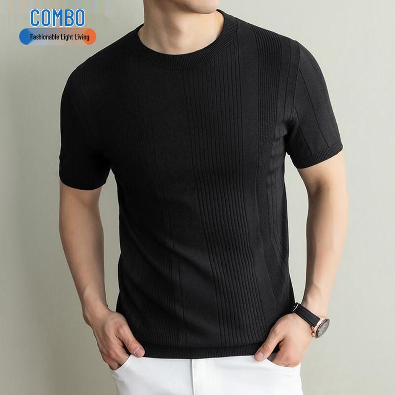 

Men s Mulberry Silk Blend Cooling Striped T-Shirt 185/3XL
