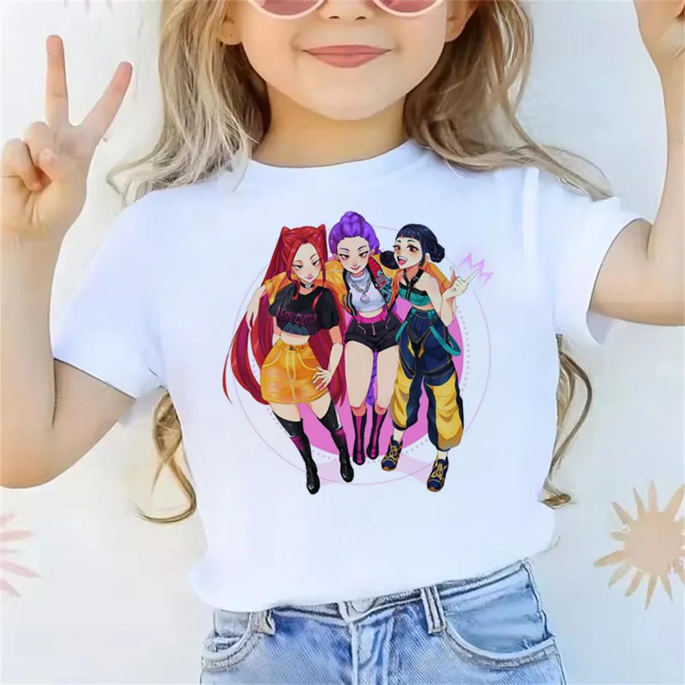 Movie KPop Demon Hunters T-shirt Summer Short Sleeve Tee for Casual Loose Girl Boy Cotton Printed Tops