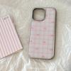 INS Korean Pink Blue Bowknot Grid Pattern Drop Glue Silver Phone Case for iPhone 17 16Promax 15 14 13 12 11 Anti Drop Soft Cover