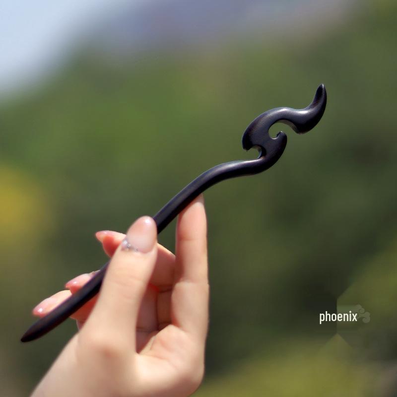 High-End Natural Ebony Wood Hairpin - Extended Chinese Ancient Style Black Hair Bun Accessory