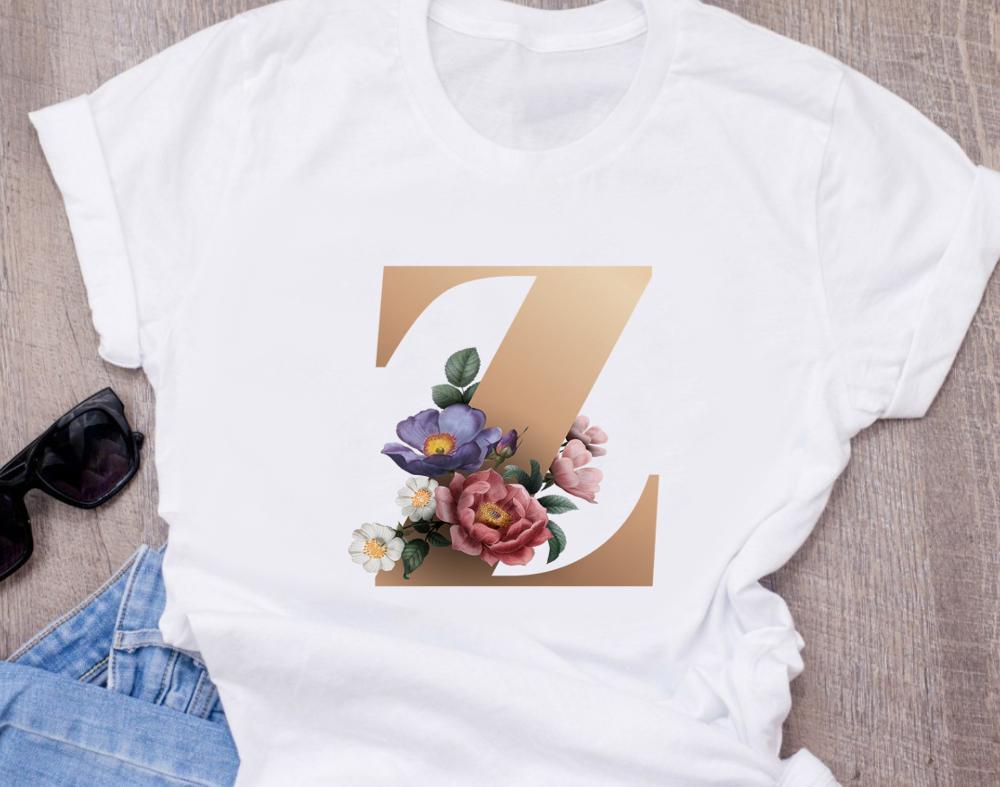 Custom Name Letter Combination Women S High Quality Printing T Shirt Flower Letter Font A B