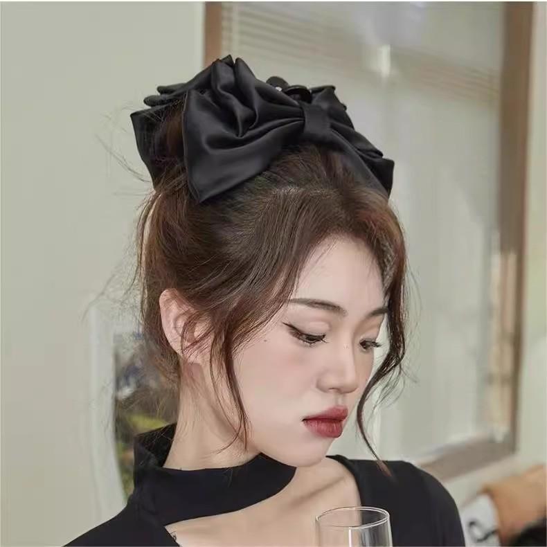 Black Bowknot Princess Hair Clip With Large Shark Clamp For Women And Daily Use