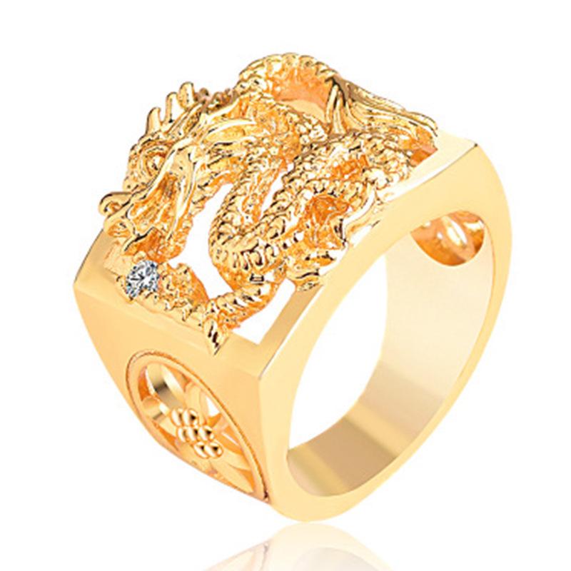 

Мужское кольцо Weiya Wish с драконом: Вьетнамский песчаный позолоченный дизайн с полым драконом Size 6