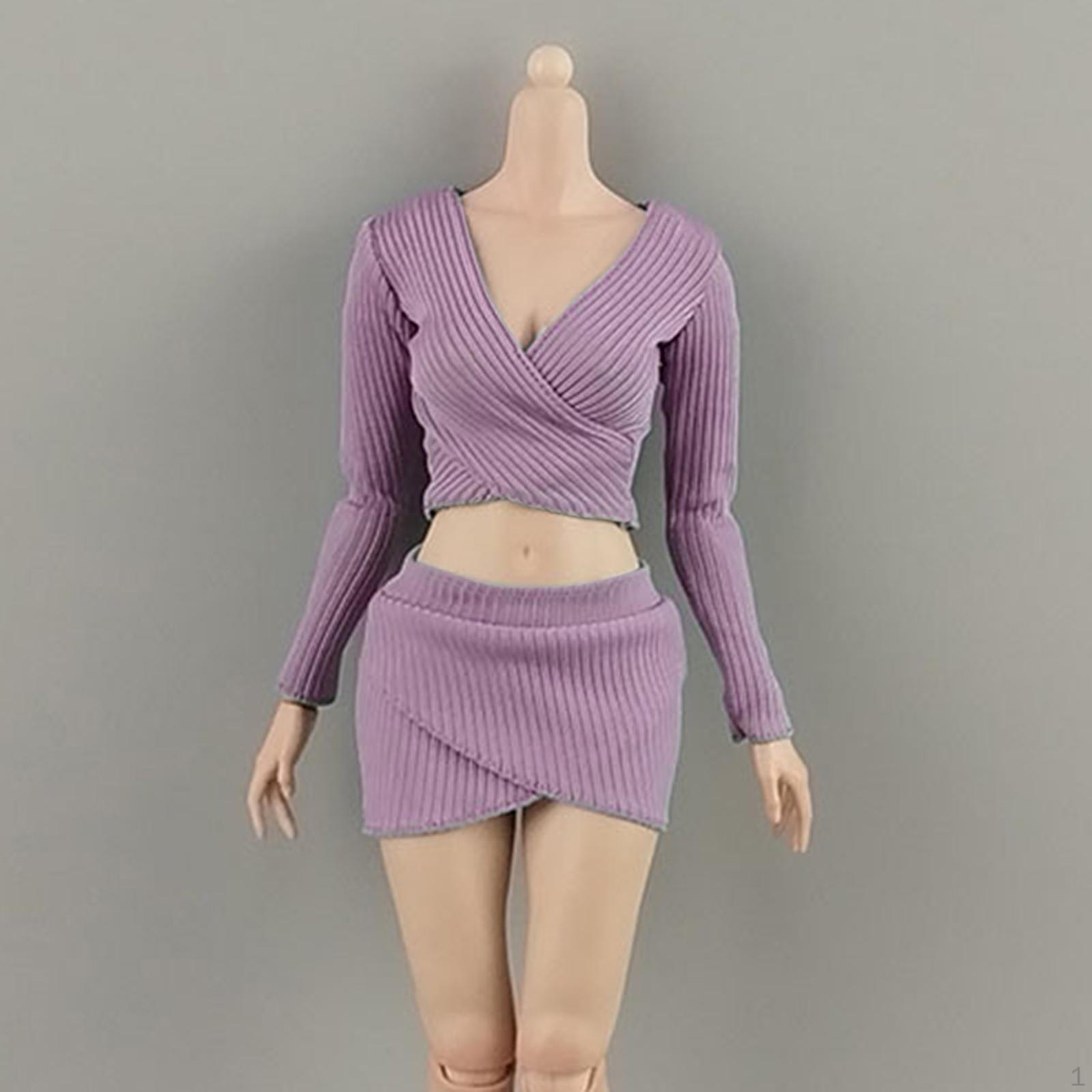 

1:6 Женских кроп-топов Одежда для экшн-фигурок Мода Ручная работа Косплей Топ с длинным рукавом для 12 purple