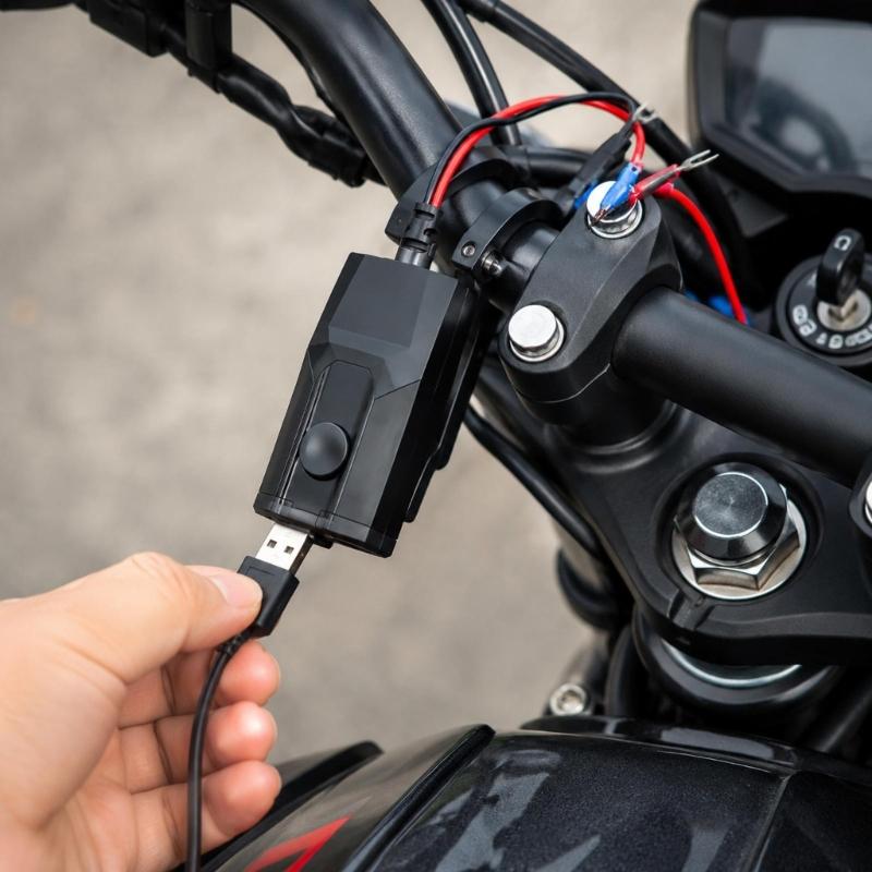 Motorcycle Power Socket Outlet with Covered Port, USB Charging Access and Direct Wire Cable for Device Use, Phone Maps, and Long Ride Travel