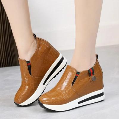 Wegde Heel Shoes for Women Height Increasing Sneakers Slip On Loafers Women PU Leather Casual Shoes Women Platform Sneakers