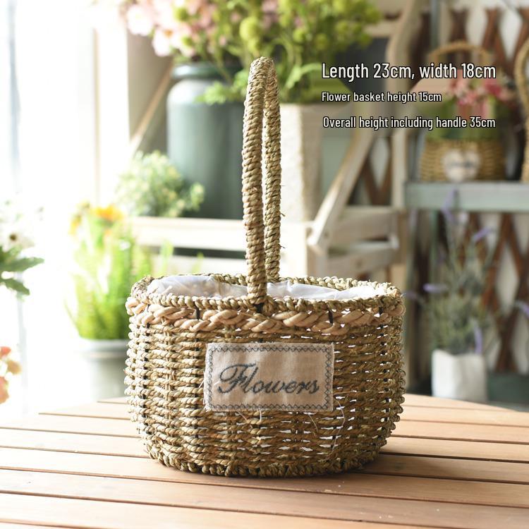 Pastorale Scandinavische Geweven Bloemmand Handtas voor Droogbloemenarrangement en Succulentenpot