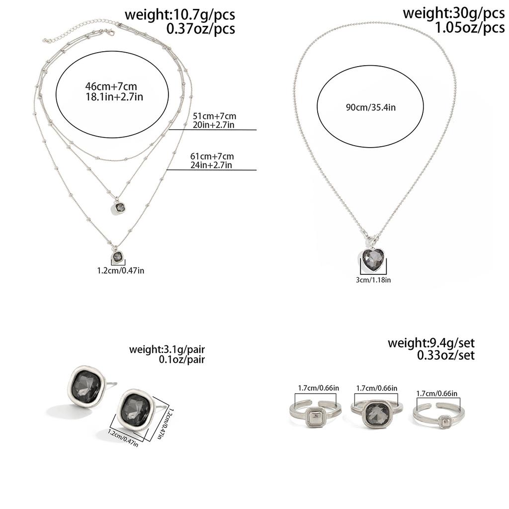 SHIXIN Luxury Stackable Adjustable Necklace Earrings Open Ring Set For Women Minimalist Rhinestones Geometry Pendant Jewelry Set