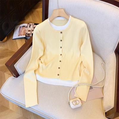 Girl Next Door Has A Spring and Autumn Contrasting Color Fake Two-piece Sweater Lazy Style Inner Bottom Shirt Long Sleeves
