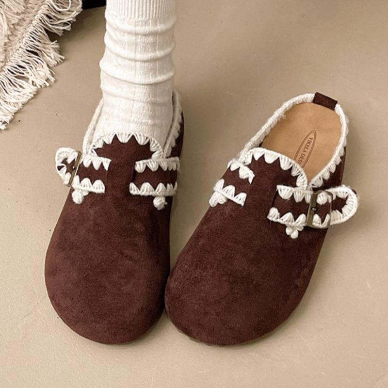 Flats Women Embroidery Mules Shoes 2025 Fashion Suede Casual Slippers Designer Classical Comfortable Slingback Zapatillas Mujer
