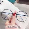 Oversize Square Plano Glasses for Women and Men Anti Blue Light Blocking Round Eyeglasses Shiny Glitter Frame Computer Eyewear