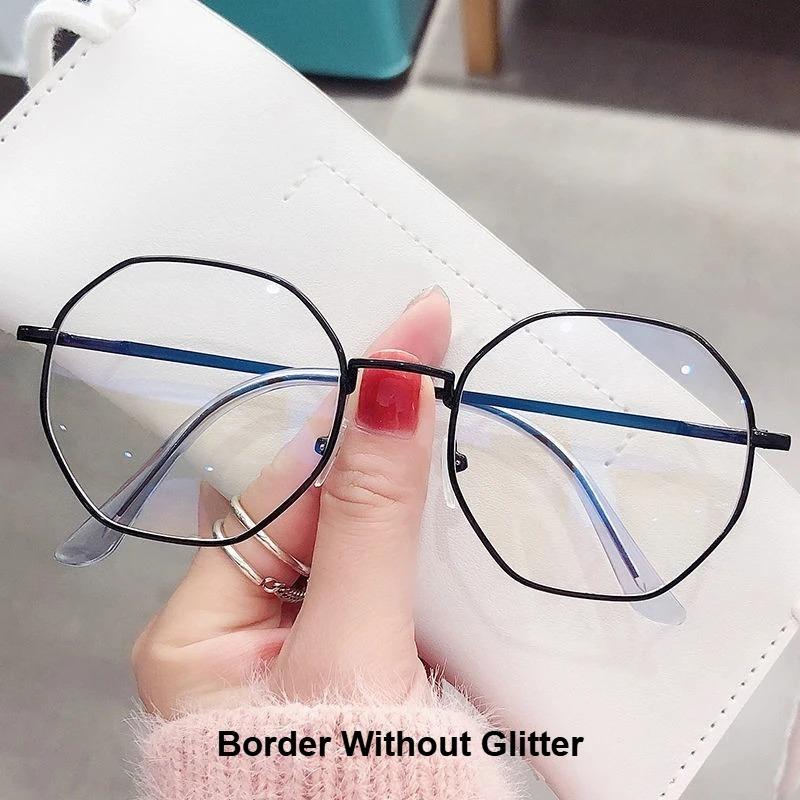Oversize Square Plano Glasses for Women and Men Anti Blue Light Blocking Round Eyeglasses Shiny Glitter Frame Computer Eyewear