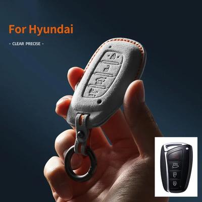 Alcantara Car Key Case Cover For Hyundai Santa Fe 2013 2015 2017 4 Button Folding Key Shell Holder Fob Protector Accessories