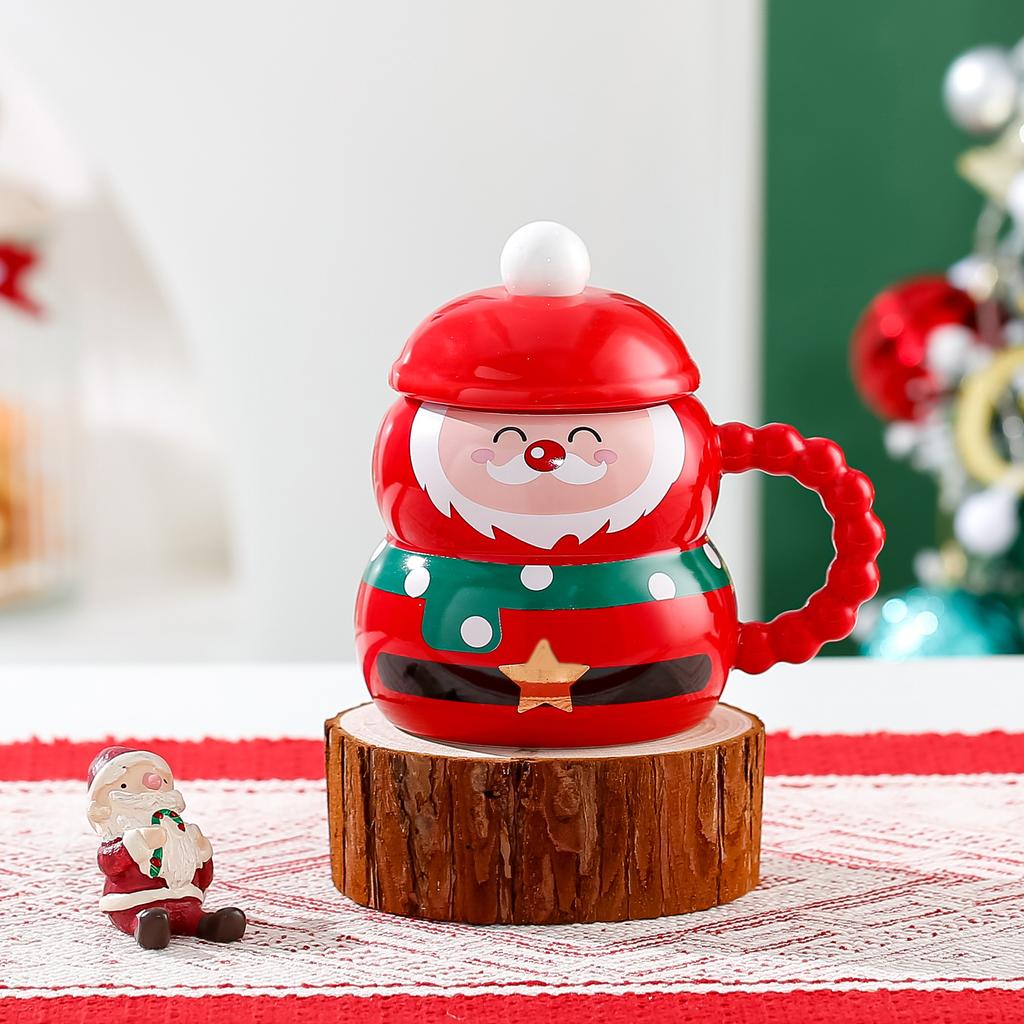 Cute Santa Claus Snowman Ceramic Coffee Cup Christmas Gift Couples Home Use Mug with Lid Spoon Couple Water Cup Home Decoration