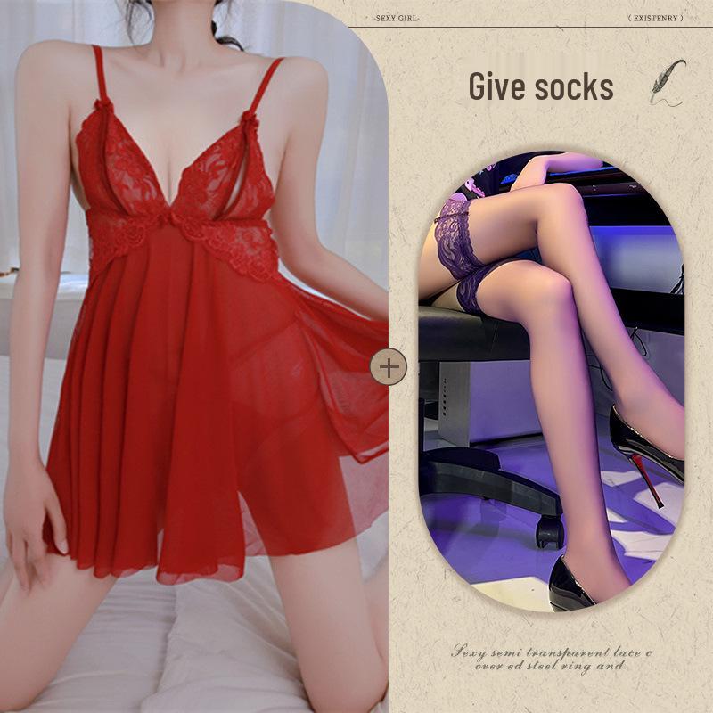 Sexy Night Lingerie Temptation Lace Transparent Plussize Open Crotch Sleepwear