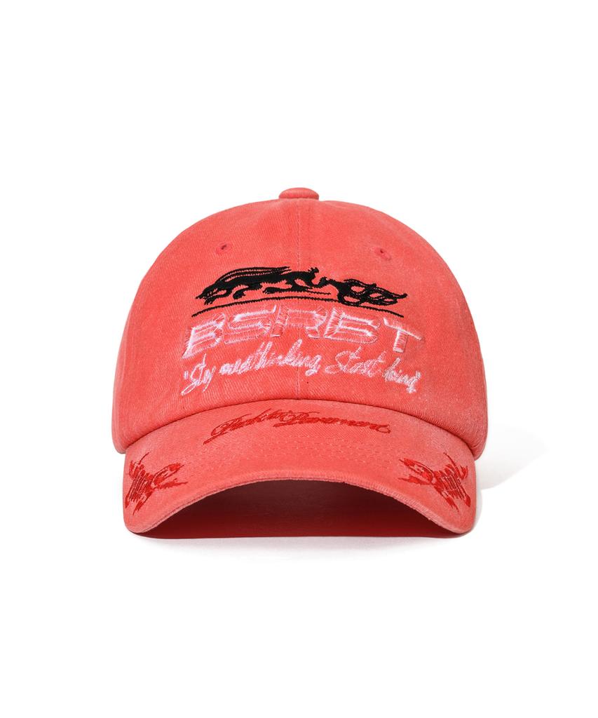 Bieseulaebis 3D Embroidery Dirty Washed Cotton Cap Red