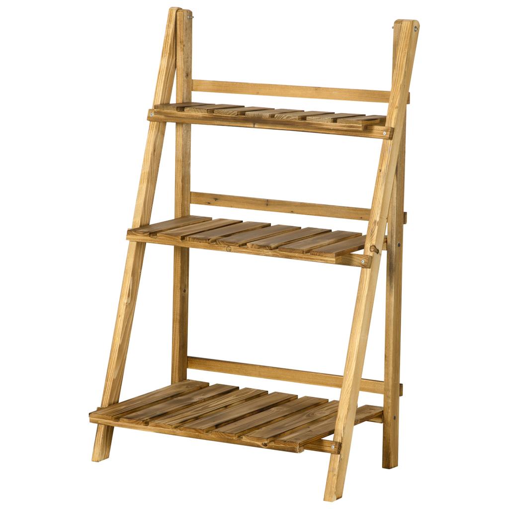 3-tier plant stand, foldable 93cm high flower standwooden plant shelf, flower pot stand with trays, plant ladder for living room, garden, balcony