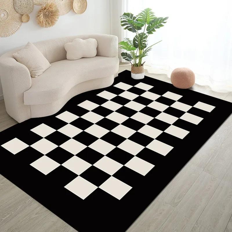 Black and White Light Luxury Geometric Pattern Floor Mats Door Front Decoration Home Living Room Floor Mats