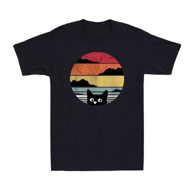 Black Cat Sunset Printed Cat Lovers Novelty Vintage Gift Men's Cotton T-Shirt