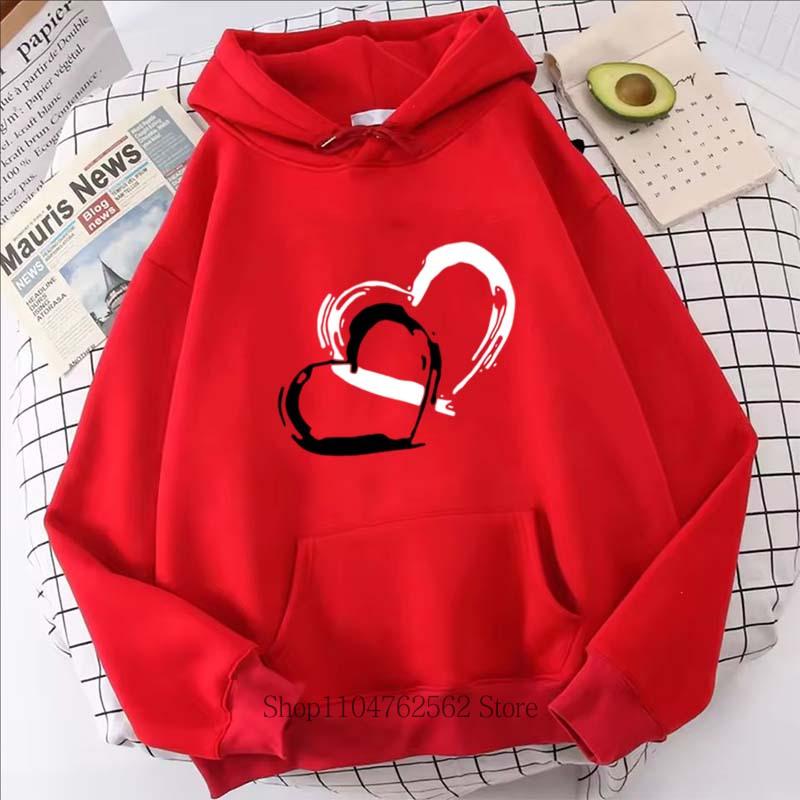 Women Clothing Heart Print Hoodie Autumn Winter Outdoor Sports Fashion Casual Long Sleeve Pullover Women Fleece Sweatshirts