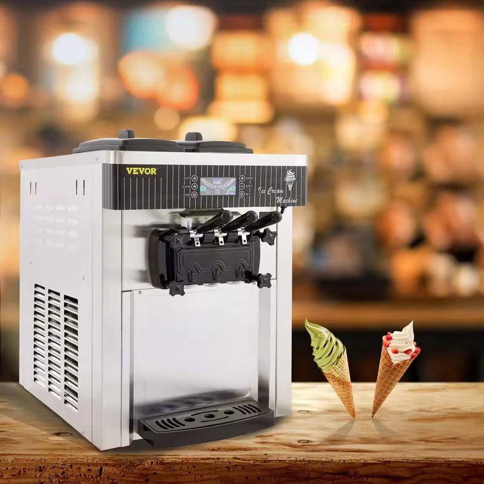 2200W Commercial Electric Countertop YKF-8218T Soft Ice Cream Machine Automatic with 2+1 Flavors Ice Cream Maker