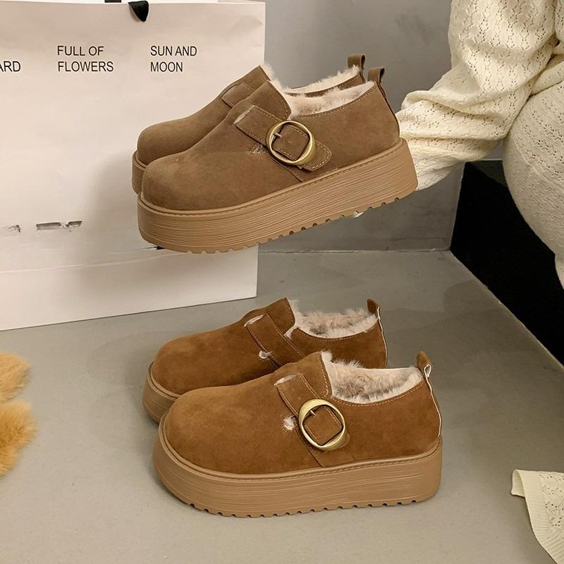 Fashion Platform Women's All-inclusive Velvet Insulation and Heightening Autumn and Winter 2025 New Mary Jane Cotton Shoes
