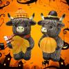 2 Pieces Halloween Fall Highland Cow Decorations Rustic resin Highland Cattle Figurines With Pumpkin For Thanksgiving Decor