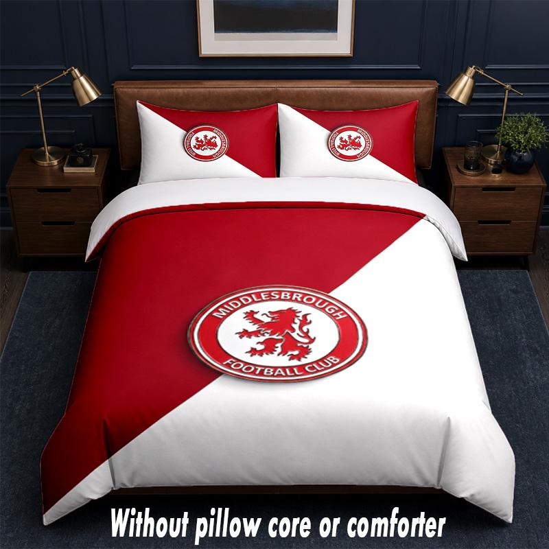 Middlesbrough Football Design Bed Bedding Set 1 Duvet Cover + 2 Pillowcases Soft Breathable Household Bed Linens