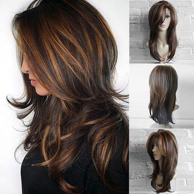 Brown Curly Long Wig Faux Hair Party Charming Women Cosplay Hairpiece