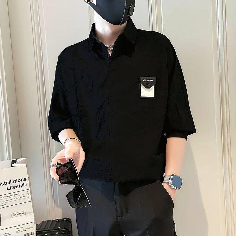 Men's Casual Loose and Handsome New Ice Silk Three-quarter Sleeve Shirt