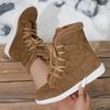 2025 Winter New Lace-up Warm Cotton Shoes Women's Flat Fleece Thickened Plus Size Snow Boots