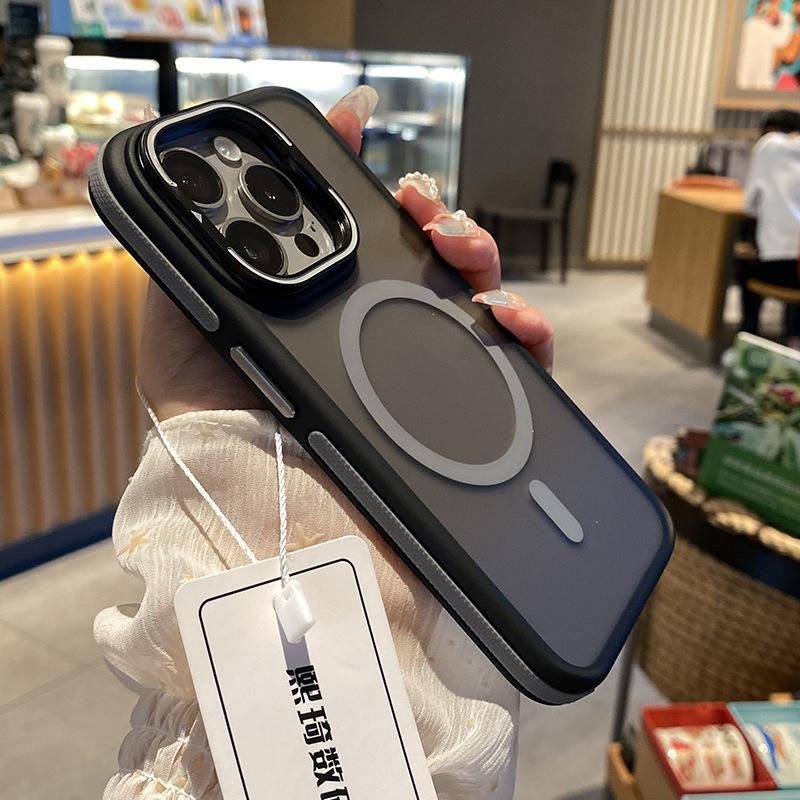 Applicable To IPhone16ProMax Lens Holder Mobile Phone Case Apple 15ProMax Dual Color Magnetic 14 Protection Case