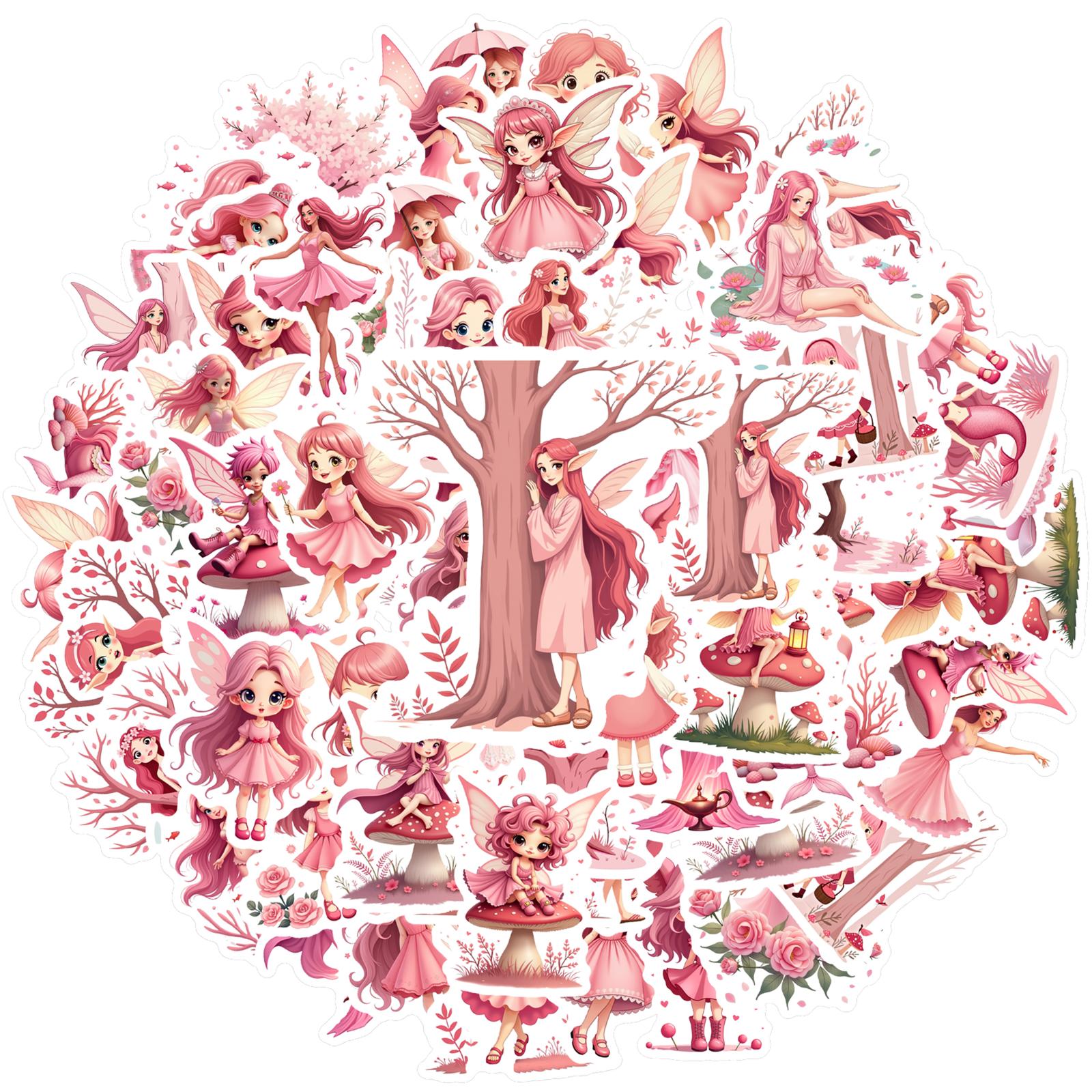 

35-100pcs Pink Fairy Stickers Kawaii Decals Diy Phone Luggage Guitar Car Cartoon Graffiti Sticker Stationery Stickers