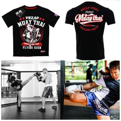Camiseta Muay Thai Flying Knee Kick Boxing 3D Impressão Algodão Secagem Rápida Preto Unissex Manga Curta Gola Redonda MMA Mix Arte Marcial Treinamento de Luta