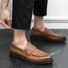 New Luxury British Man Black/Brown Flats Social Shoes Men British Business Casual Shoe with Leather Block Pointed Leather Shoes