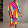 Men Plus Size Colorful Printed Round Neck Short Sleeve Top And Pocket Shorts Two Piece Set