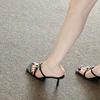 2025 new square head open-toed black high heels women's summer slippers thin heels versatile not tired feet with sandals