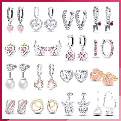 Brincos de argola de prata 925 real para mulheres, brinco de pérola de pena de zircônia colorida, presente de dia dos namorados para mulheres, flecha de cupido