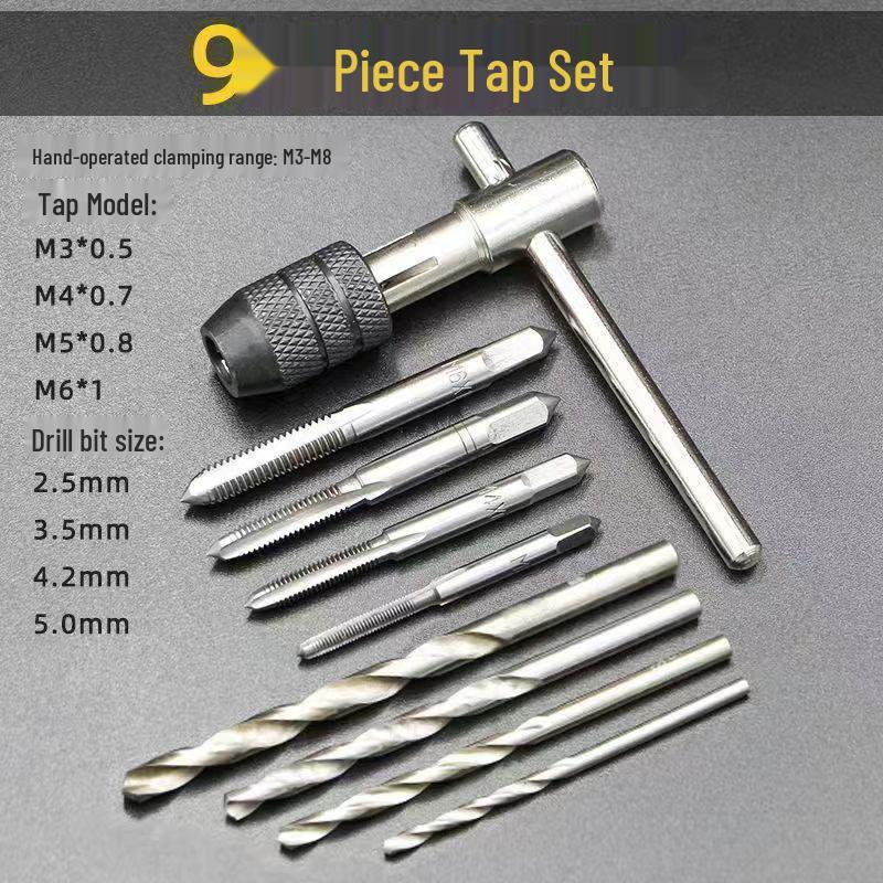 Handgewindebohrer- & Schneideisen-Satz für Innengewinde mit Bohrer- & Schraubenschlüsselwerkzeugen