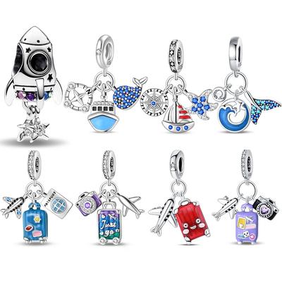 Coppertravel Vacation Series Fire Space Love Rocket Pendant Beads For Women'S Bracelet Diy Jewelry Making Gift