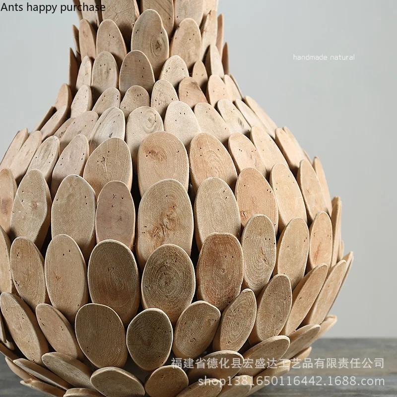 Handmade Wooden Vase Dried Flower Vase Flower Arrangement Container Desktop Decorative Vases Home Decor Ornament Crafts Gift