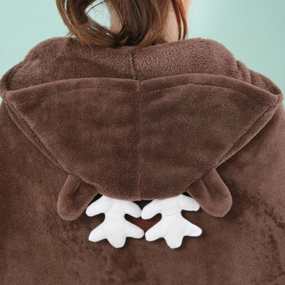 Animal Theme Cartoon Dinosaur Cape Blanket Warm Soft Flannel Hooded Blanket Cozy Comfortable Home Pajamas Gift