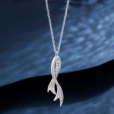2024 S925 Sterling Silver Fishtail Necklace with Diamond-Inlaid Clavicle Chain – Japanese Korean Light Luxury Design for Women