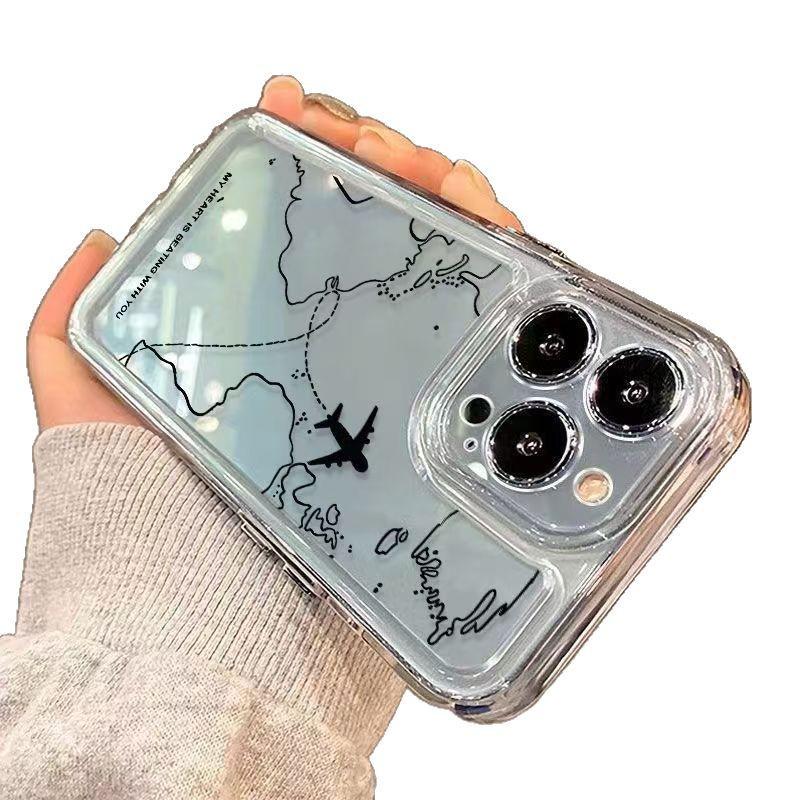 iPhone 16 Airplane Map Protective Case - Compatible with 15 Pro Max/14/13/12, Anti-Fall Cover