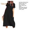 Women's Cotton Linen Maxi Dress Casual Short Sleeve V-Neck Sundress Loose Beach Pleated Long Dress for Summer Vacation