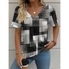 Summer plaid women's V-neck T-shirt outdoor casual short-sleeved top