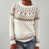 Women's Round Neck Geometric Color Block Loose Fit Pullover Sweater
