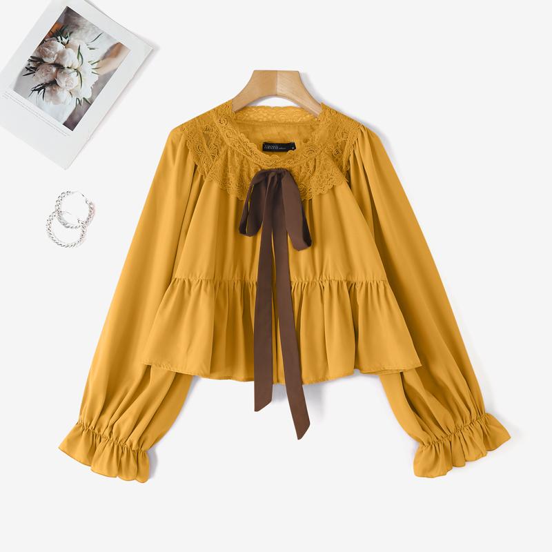 

ZANZEA Women Eleganr Lace Patchwork Casual Long Sleeve Blouse S