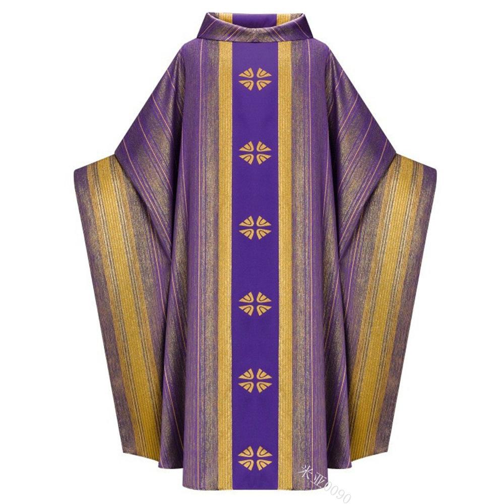 Casulla de Sacerdote Tejida Multicolores con Raya Dorada Vestimenta Litúrgica Gótica Túnica Clerical para Celebrante Pastor Iglesia Católica Misa